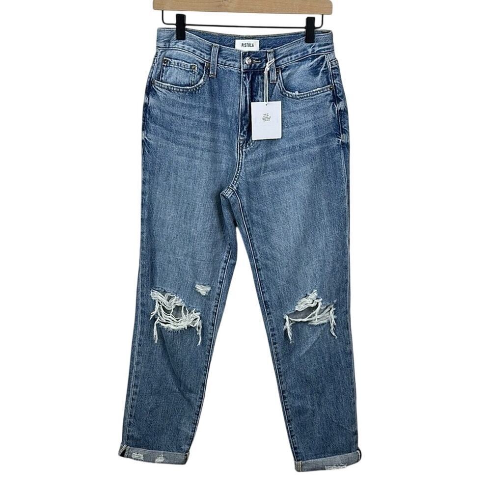 Pistola Presley Destroyed High Waist Relaxed Jeans Los Feliz Blue Size 26 NWT